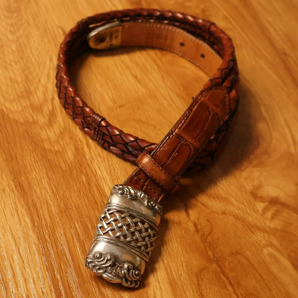 Brighton Vintage 1995 Braided Leather Belt Womens Size S Brown Western Boho